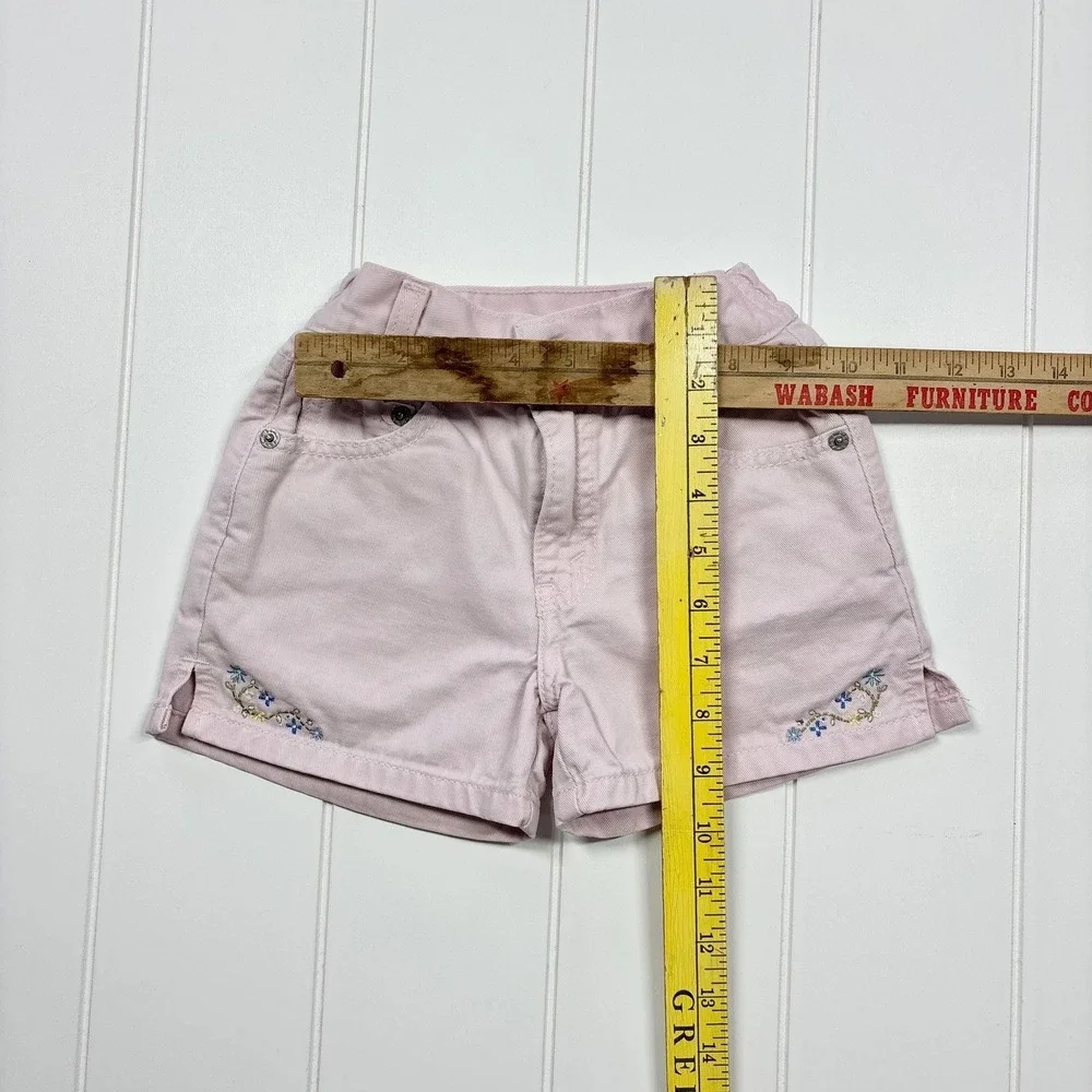 Vintage Little Levi's High‎ Waist Paper Bag Pink Embroidered Shorts, Size 4T